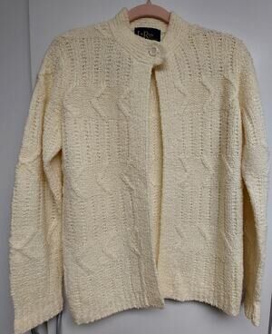 Vintage LeRoy Knitwear Sweater Open Front Single Button Yellow ~ Woman's Small